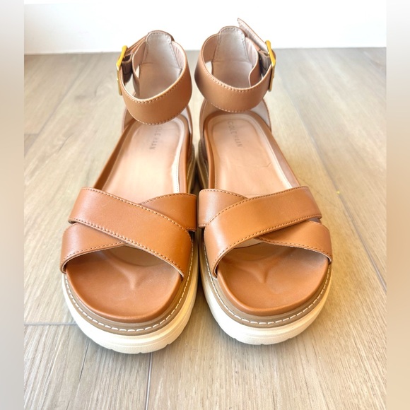 Cole Haan Shoes - Cole Haan Fraya Platform Sandals Pecan Leather 7.5 Ankle Straps Buckle EUC
